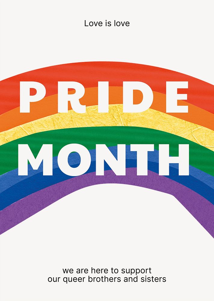 Pride month rainbow poster template, LGBTQ community support campaign psd