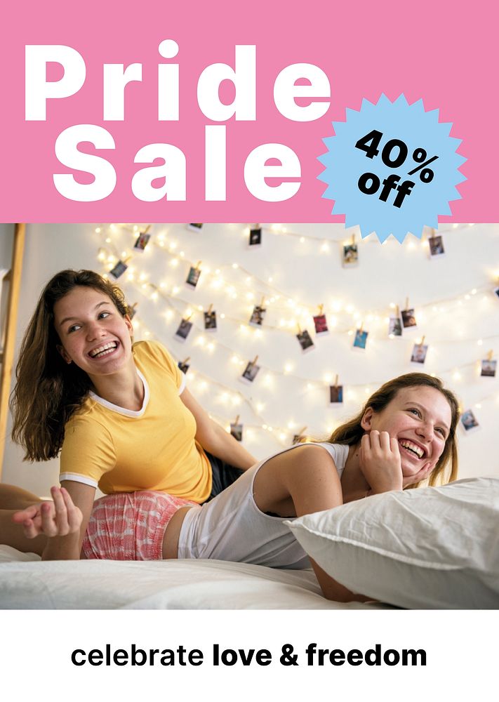Pride month sale poster template, shopping ad campaign vector