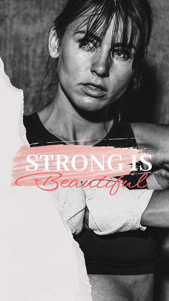 Strong woman Instagram story template, sports aesthetic design vector