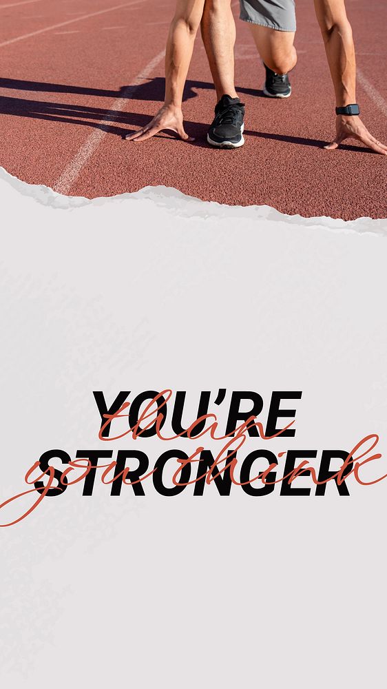 You're stronger Instagram story template, inspirational sports quote vector