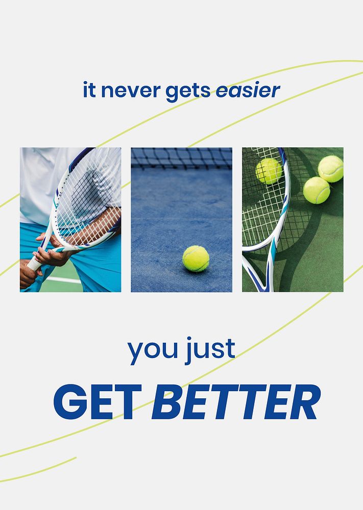 Motivational sports poster template, tennis photo psd