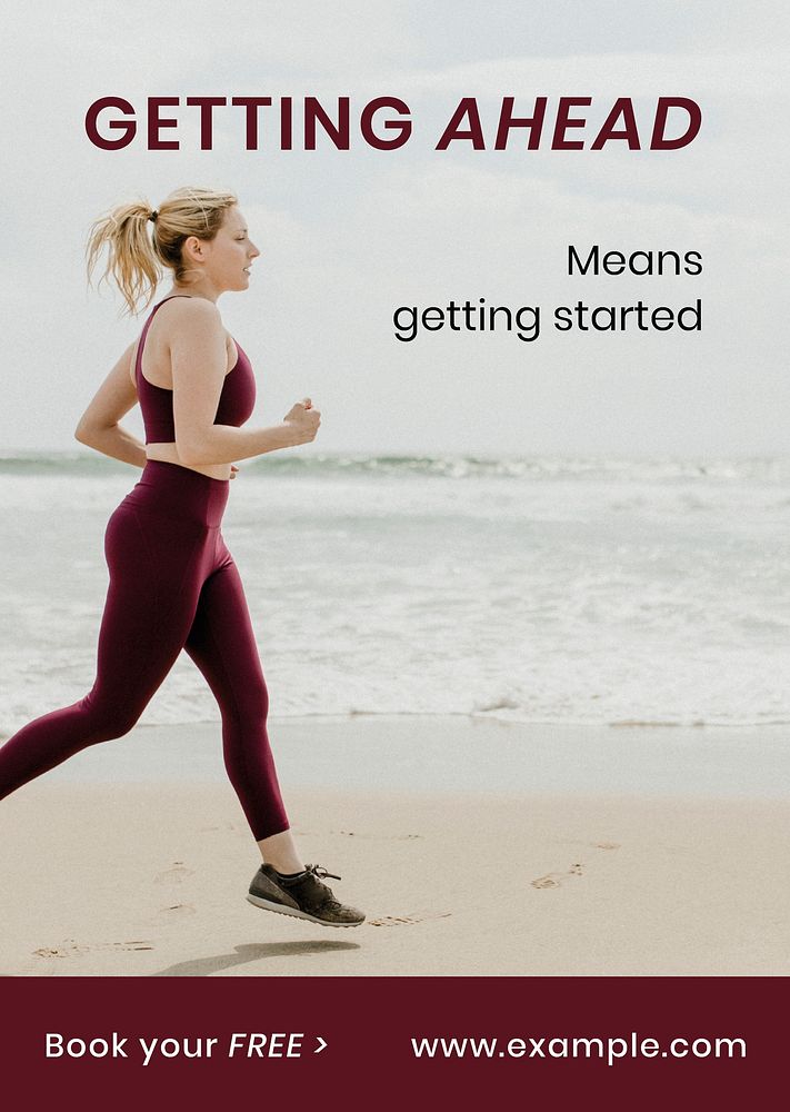 Jogging woman poster template, wellness ad psd