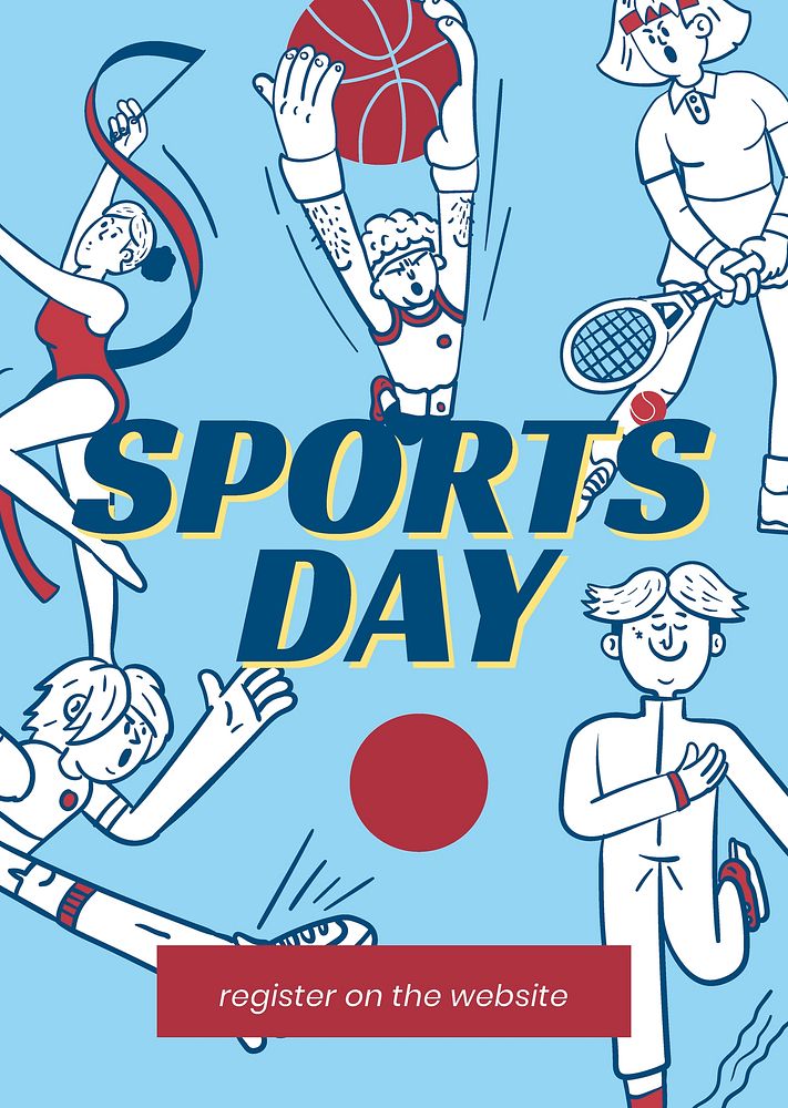 Sports day poster template, cute athlete illustration psd