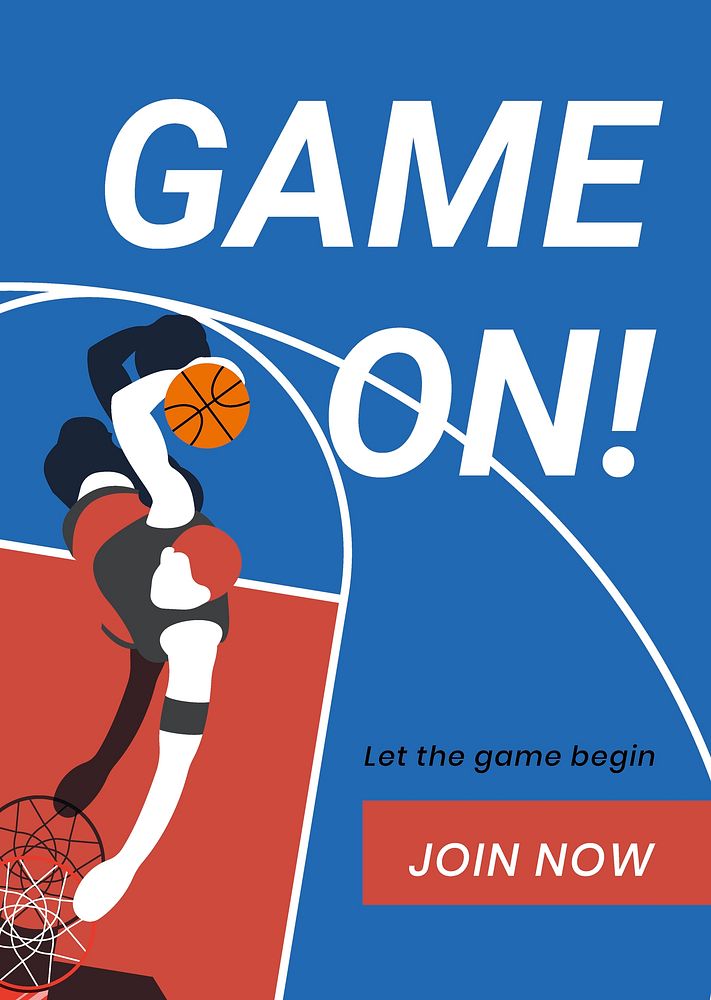 Basketball sport poster template, game on! quote psd