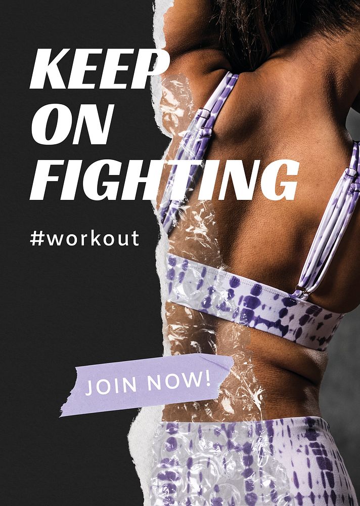 Workout aesthetic poster template, gym advertisement psd
