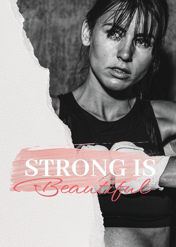 Strong is beautiful poster template, sports aesthetic design psd