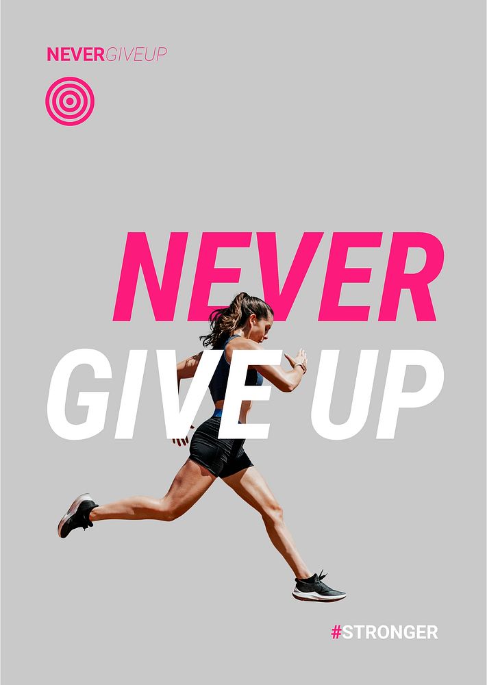 Never give up poster template, sports aesthetic vector