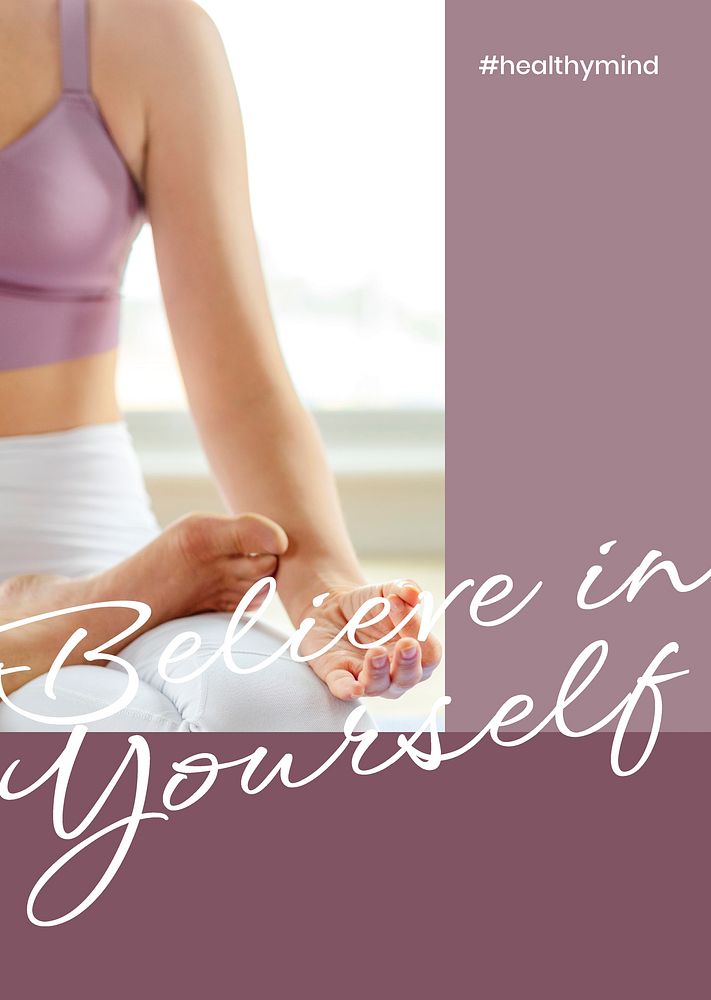 Believe in yourself poster template, inspirational wellness quote psd