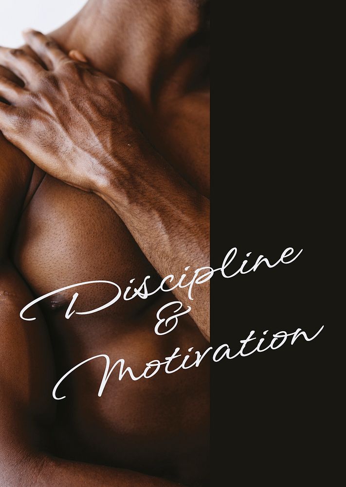 Discipline & motivation poster template, man flexing muscle psd