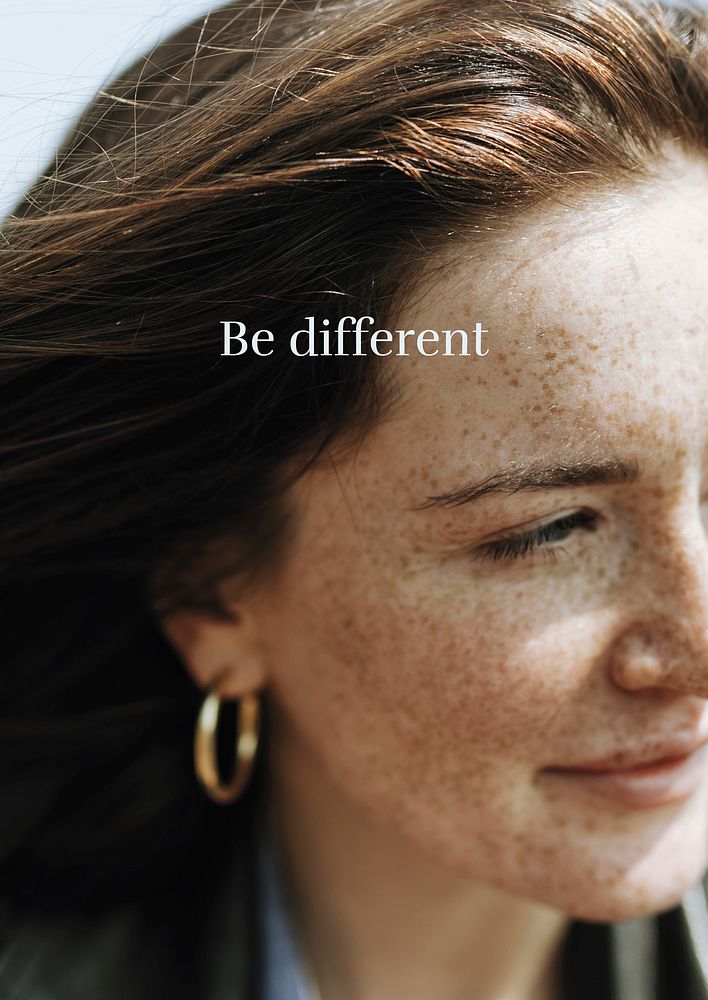 Be different poster template, beautiful freckled woman photo vector