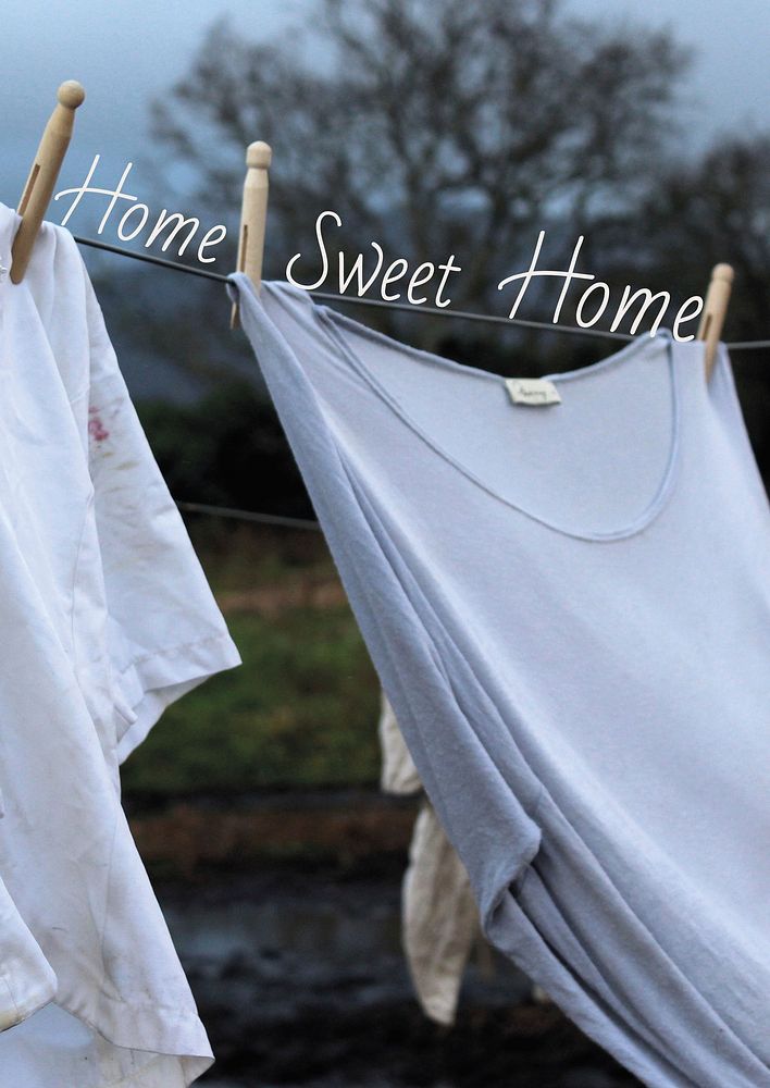 Clothesline aesthetic poster template, home sweet home quote psd