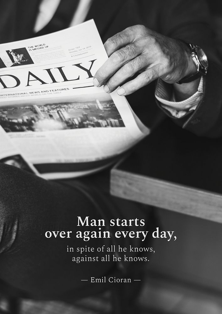 Businessman quote poster template, man reading newspaper photo vector