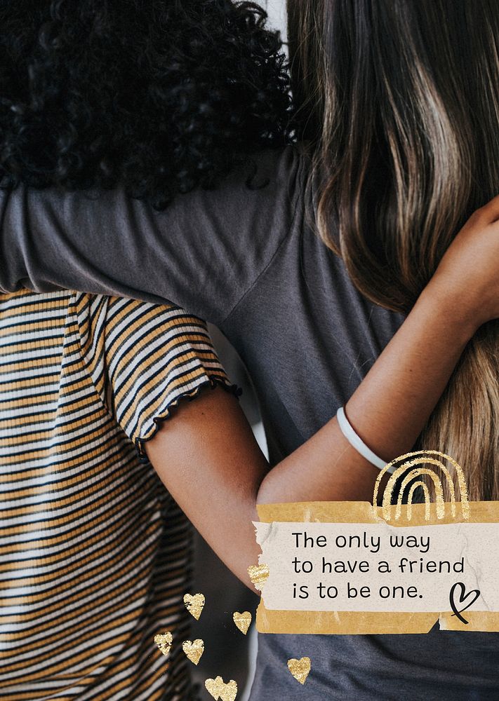 Friendship aesthetic poster template, girls hugging photo psd