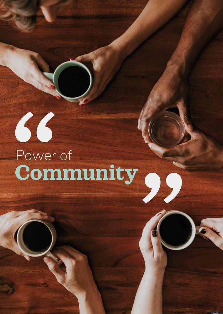 Diverse community poster template, people having coffee vector