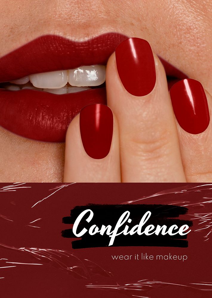 Red lips poster template, confidence text vector