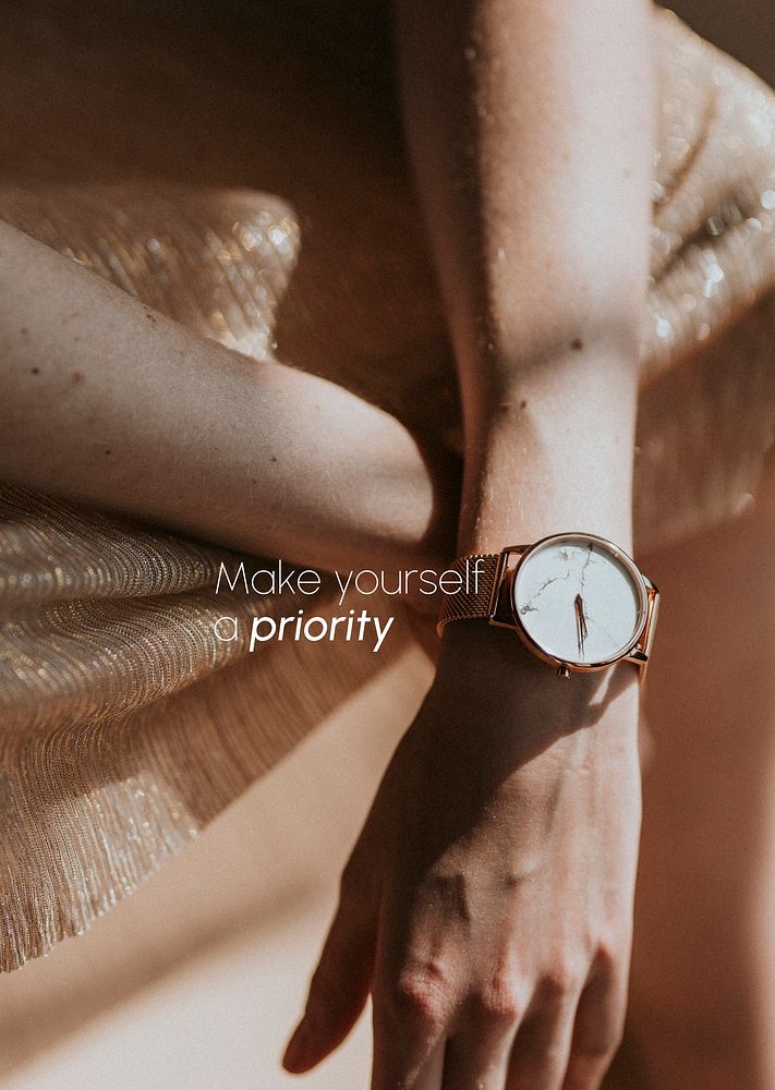 Wristwatch aesthetic poster template, make yourself a priority quote psd