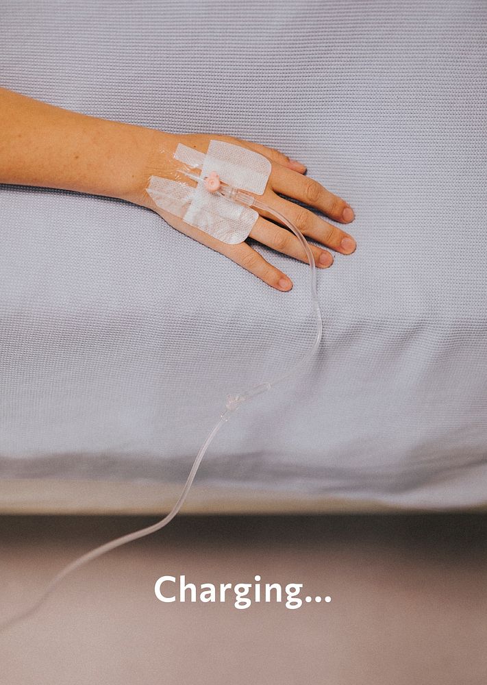 Hospital patient poster template, charging text psd