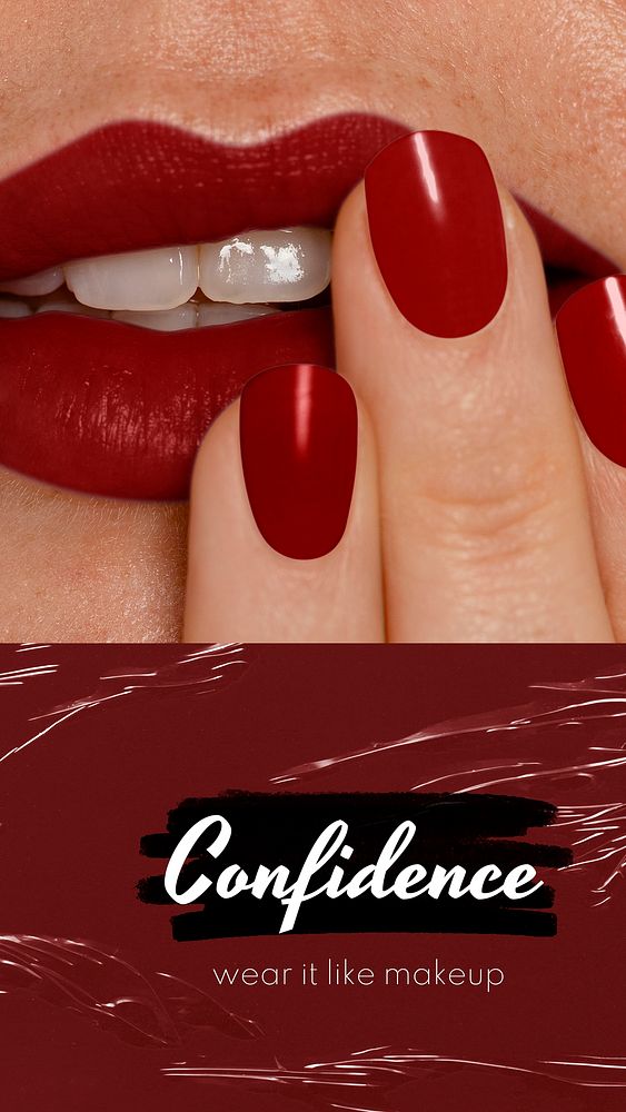Red lips Instagram story template, confidence text vector
