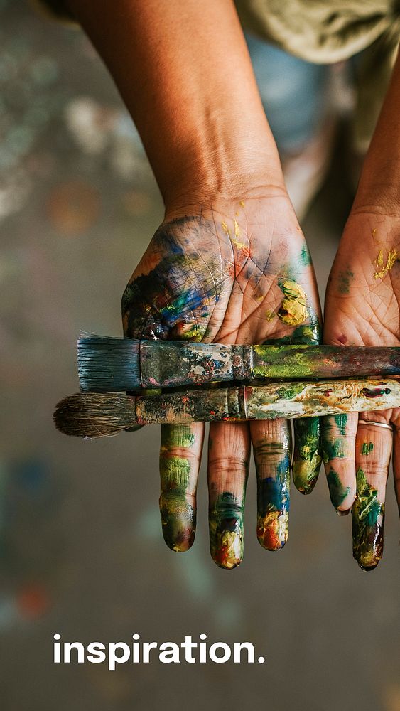 Paint brushes Instagram story template, art aesthetic vector
