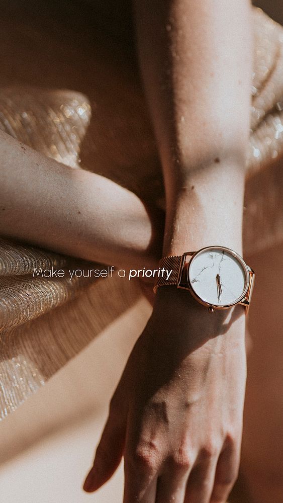 Wristwatch aesthetic Instagram story template, make yourself a priority quote vector