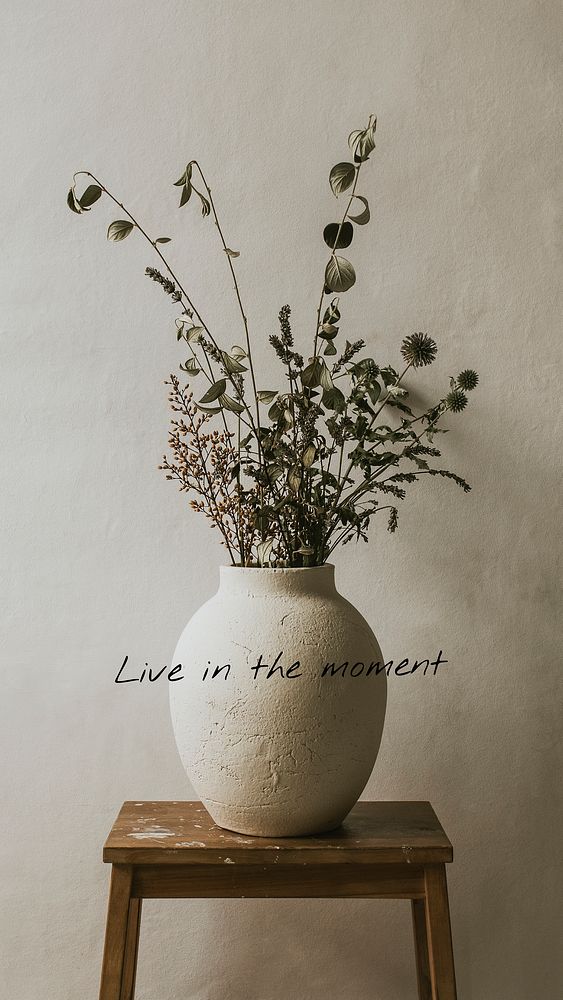 Houseplant aesthetic Instagram story template, live in the moment quote vector