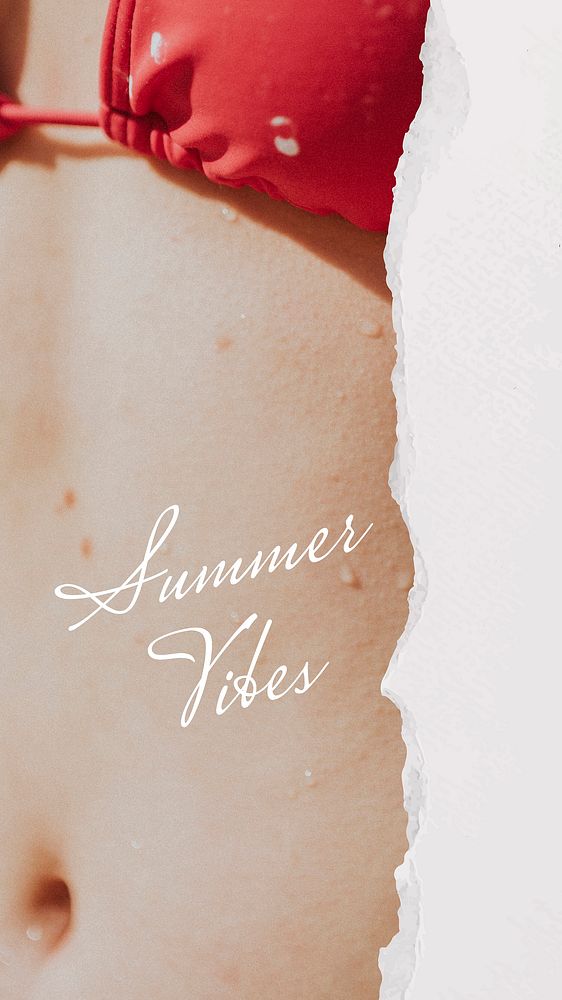 Summer vibes Instagram story template, bikini woman closeup photo vector