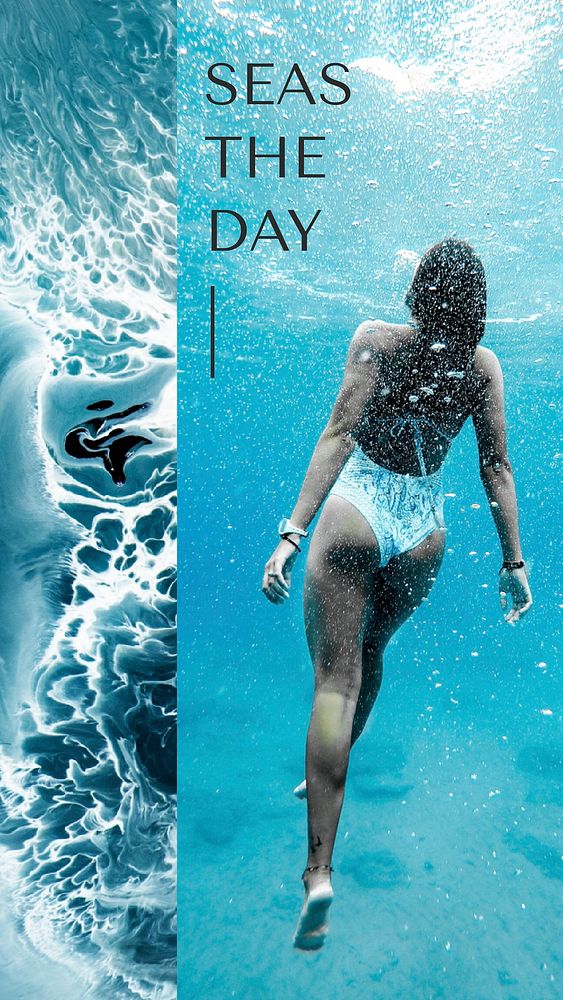 Woman underwater Instagram story template, travel aesthetic vector