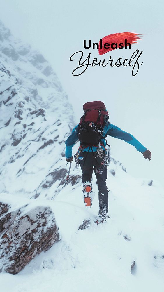 Mountain hiking Instagram story template, unleash yourself quote vector
