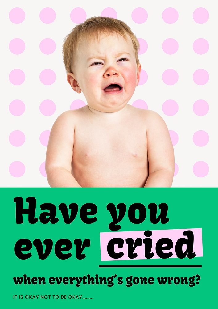 Mental health poster template, crying baby design vector