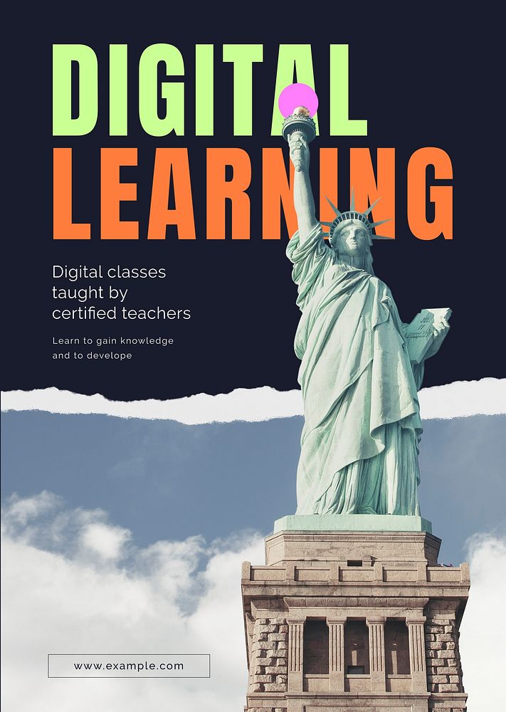 Digital learning poster editable template, Statue of Liberty photo vector