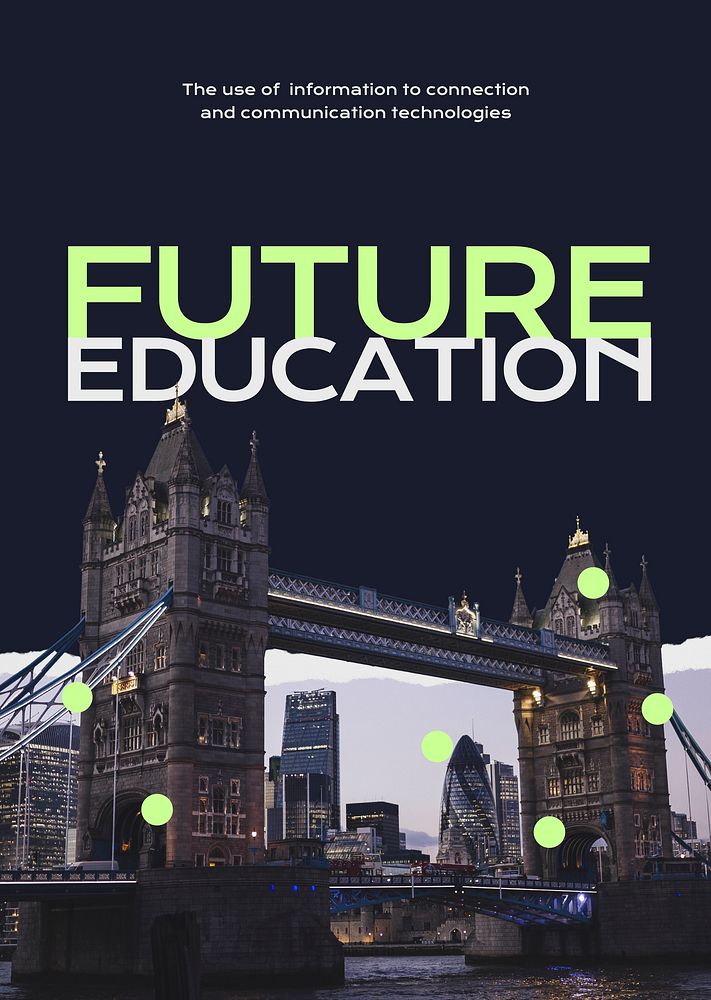 Future education poster editable template, London's Tower Bridge photo psd