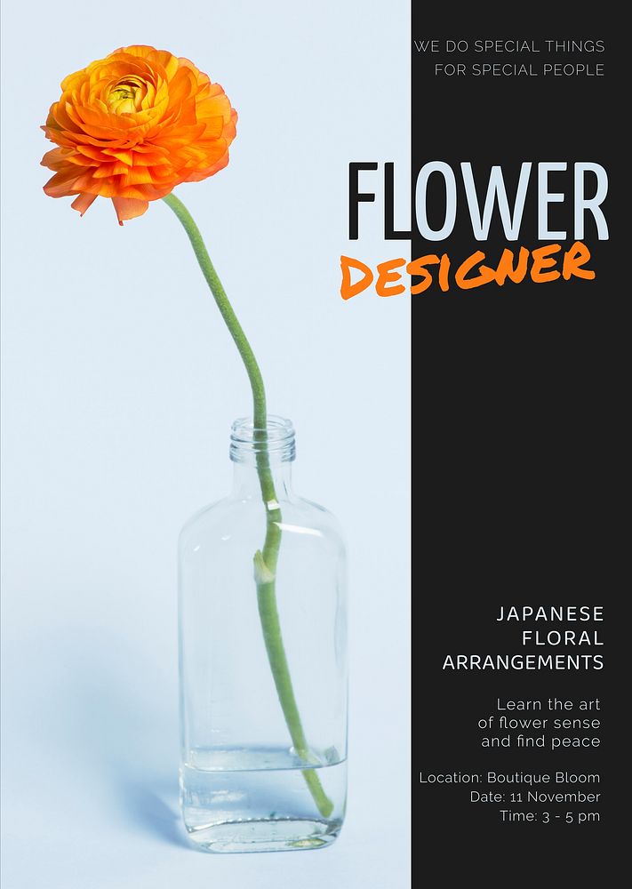 Flower designer poster editable template,  event advertisement vector