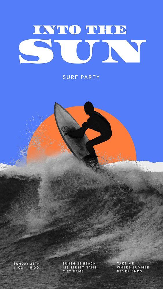 Surfing aesthetic Instagram story template, sunset remix vector