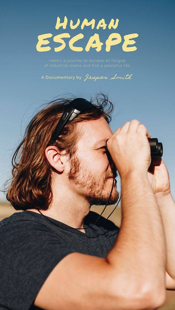 Travel aesthetic Instagram story template, man using binoculars vector