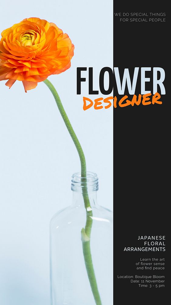 Flower designer Instagram story template,  event advertisement vector