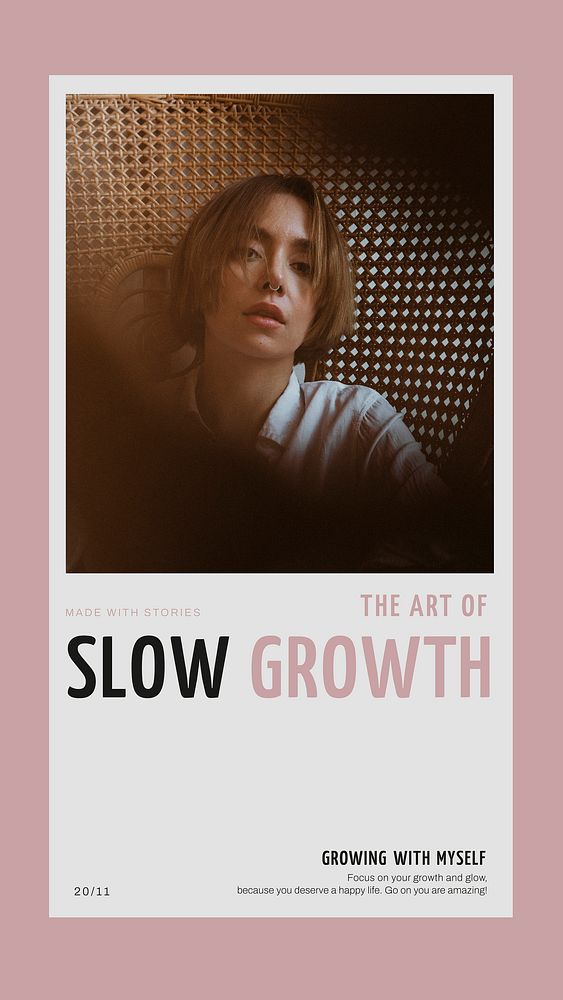 Pink aesthetic Instagram story template, slow growth text vector