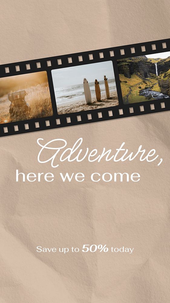 Adventure film Facebook story template, travel design  vector