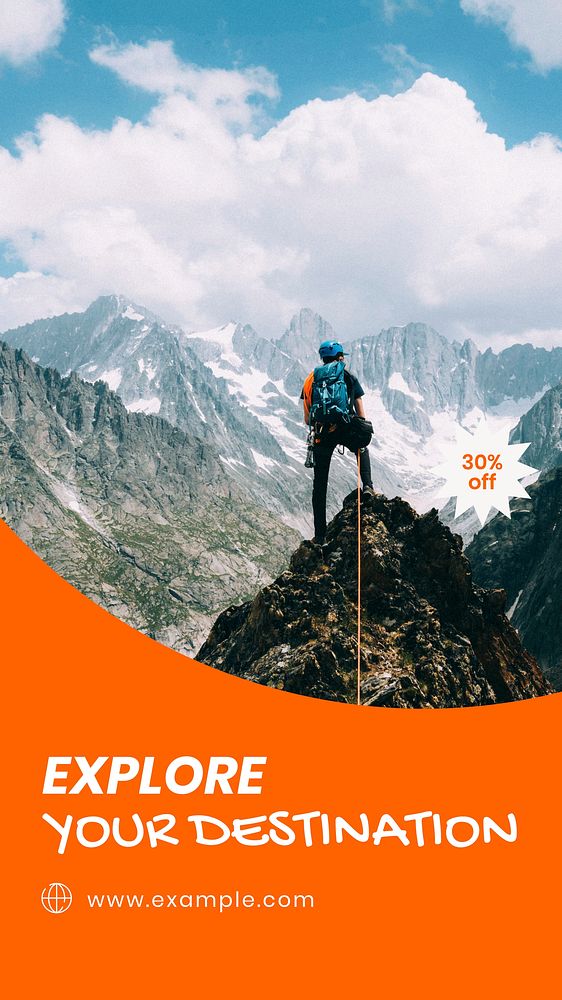 Adventure travel Facebook story template,  hiking design vector