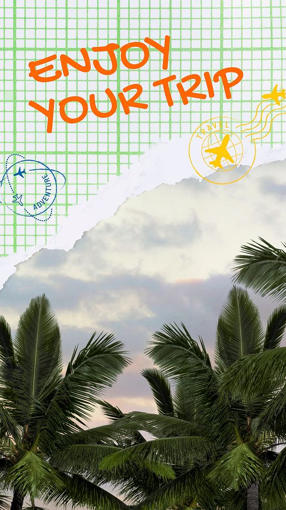 Tropical travel Facebook story template,  summer vacation  vector