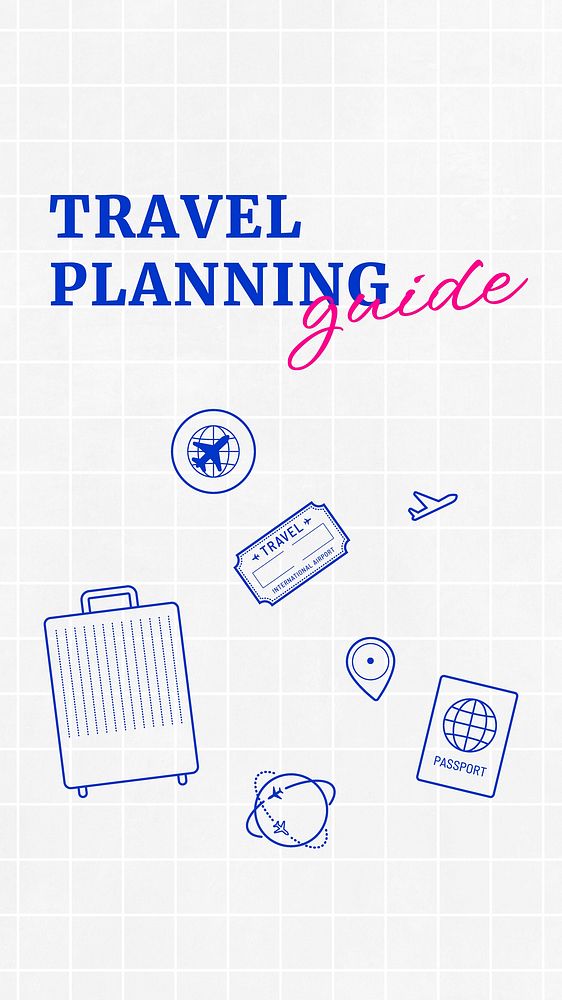 Travel planning  Facebook story template,  cute doodle design vector