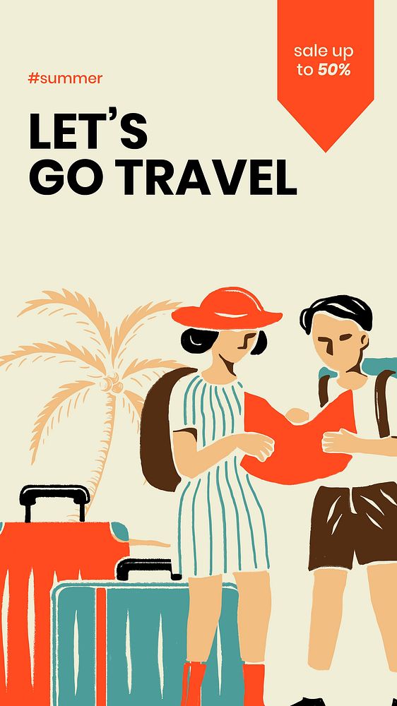 Retro travel Facebook story template,  summer vacation vector