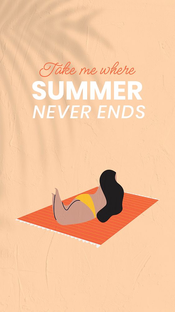 Summer  travel  Facebook story template,  woman sunbathing vector