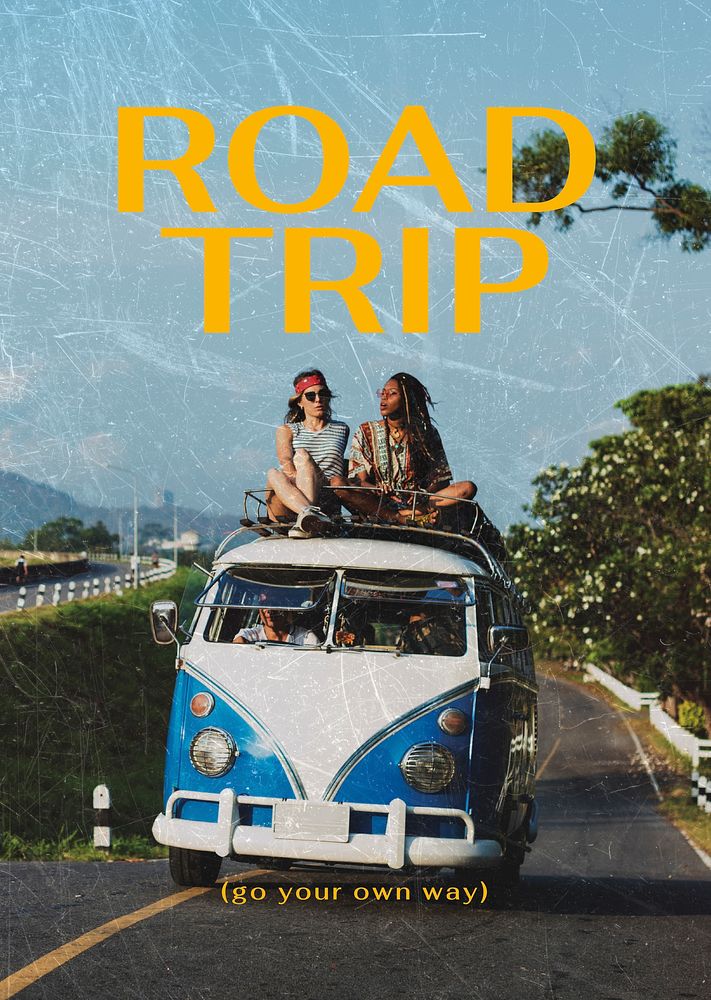 Road trip poster template,  travel design psd