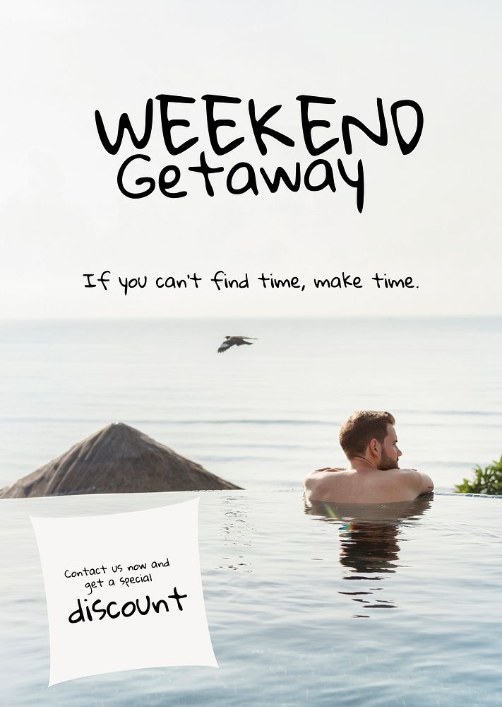 Weekend getaway poster template,  travel editable design psd