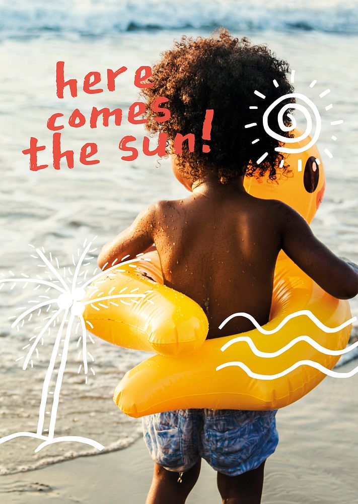 Beach travel  poster template,  kid & summer vector