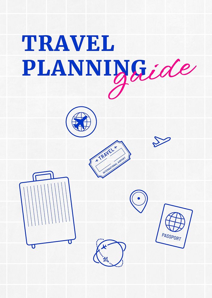 Travel planning  poster template,  cute doodle design psd