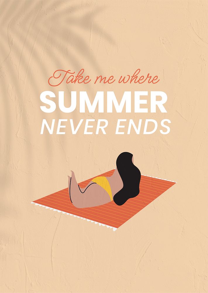 Summer  travel  poster template,  woman sunbathing vector
