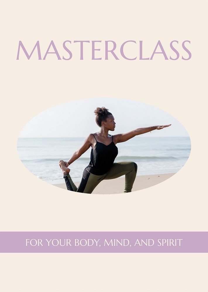 Yoga masterclass poster template, editable design psd