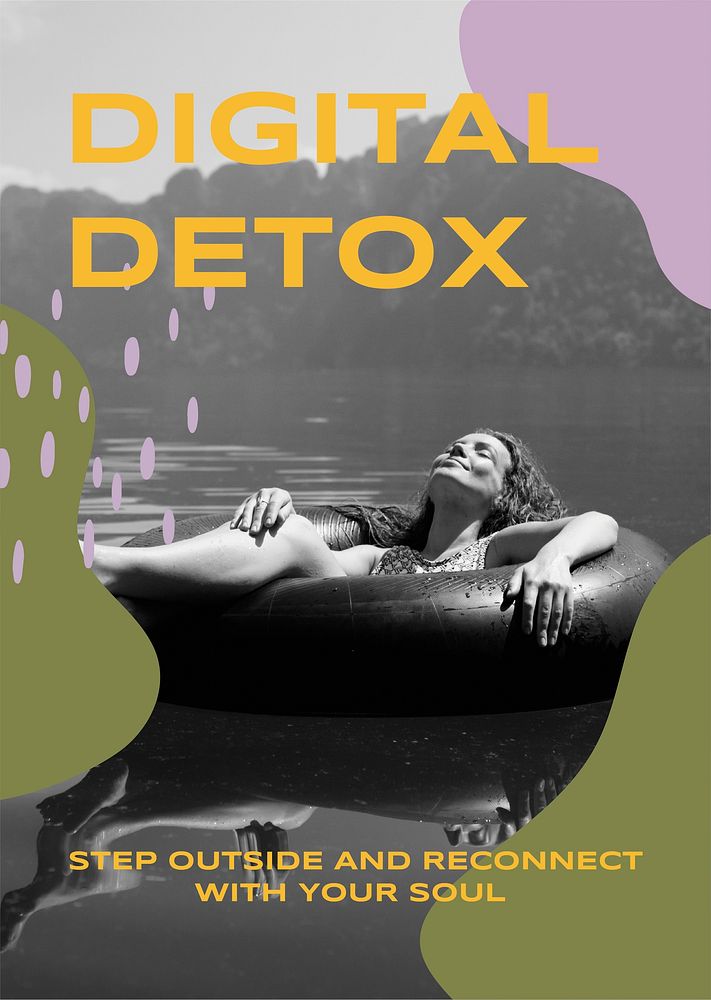 Digital detox poster template, editable design psd