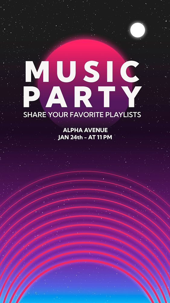 Music party Facebook story template, vector